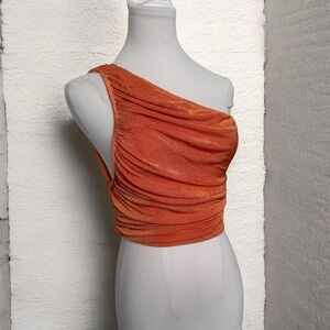 Lioness revolve Orange One-Shoulder Ruched Top XS